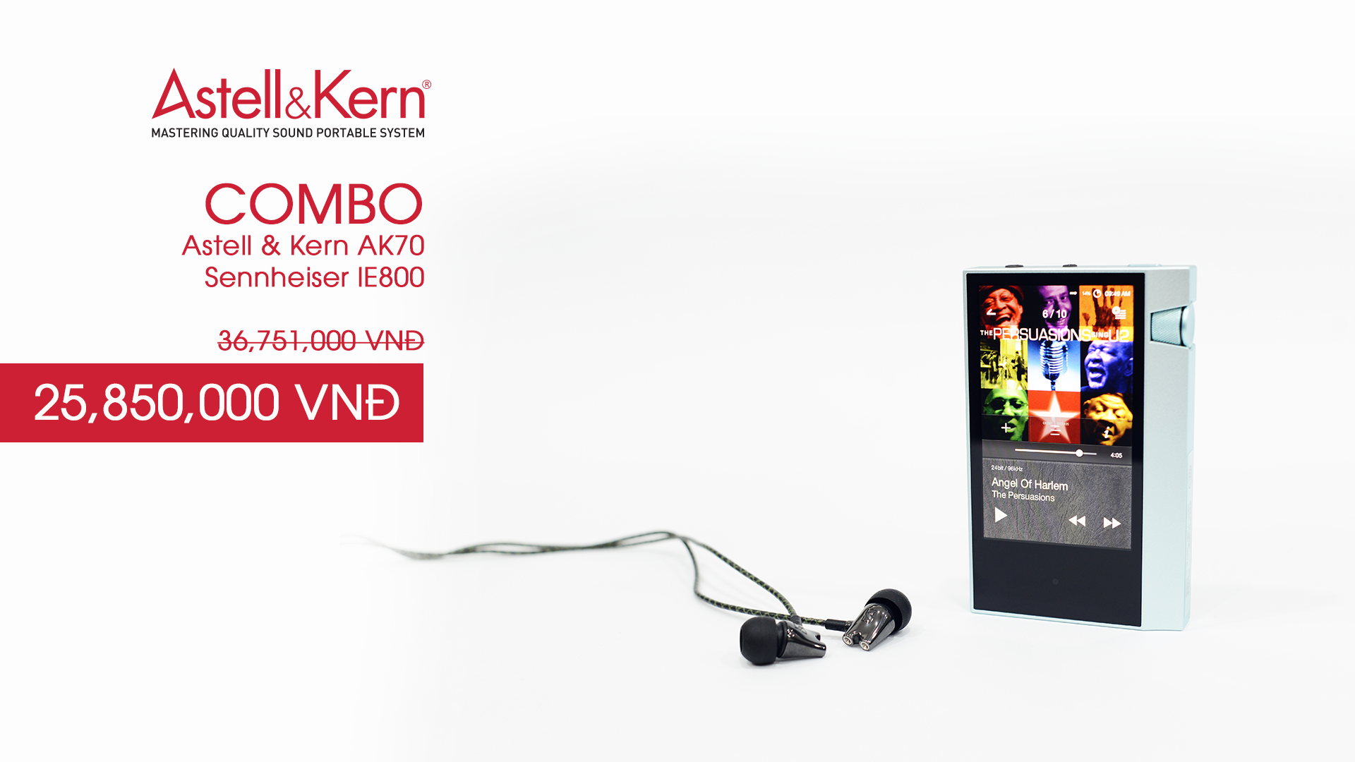 Combos may nghe nhac Astell Kern AK70 Tai nghe Nuforce IE800